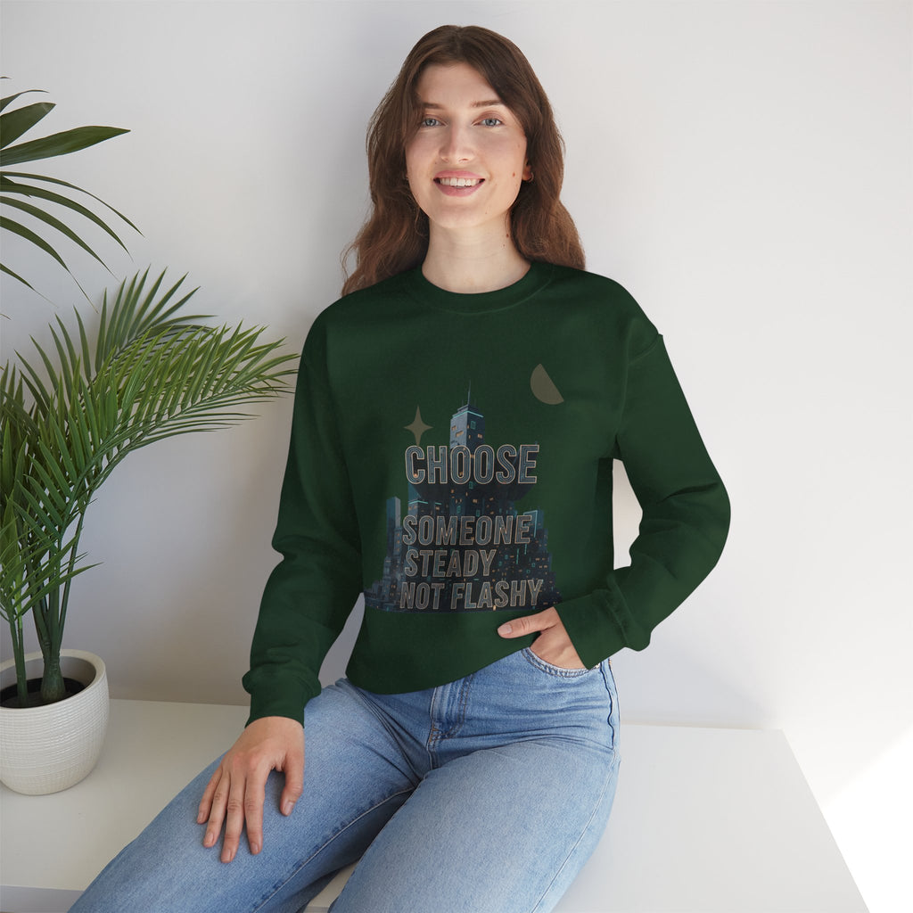Art Deco Skyline Crewneck Sweatshirt | chrome accents, geometric luxe