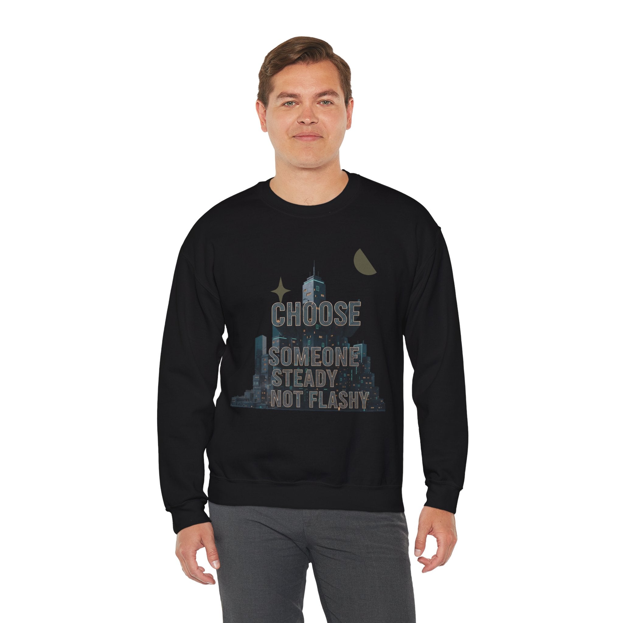 Art Deco Skyline Crewneck Sweatshirt | chrome accents, geometric luxe