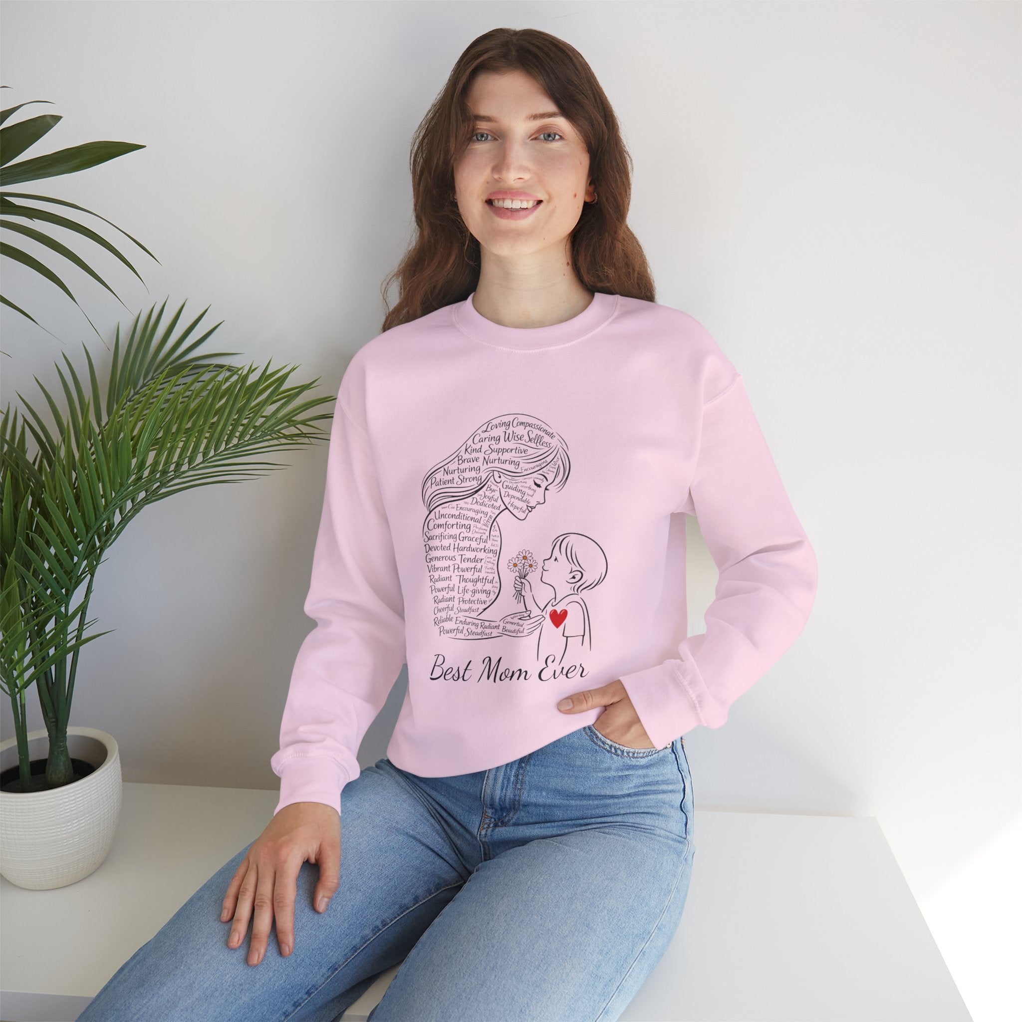 Best Mom Ever Crewneck Sweatshirt — Mother's Day Mom & Child Heart Design