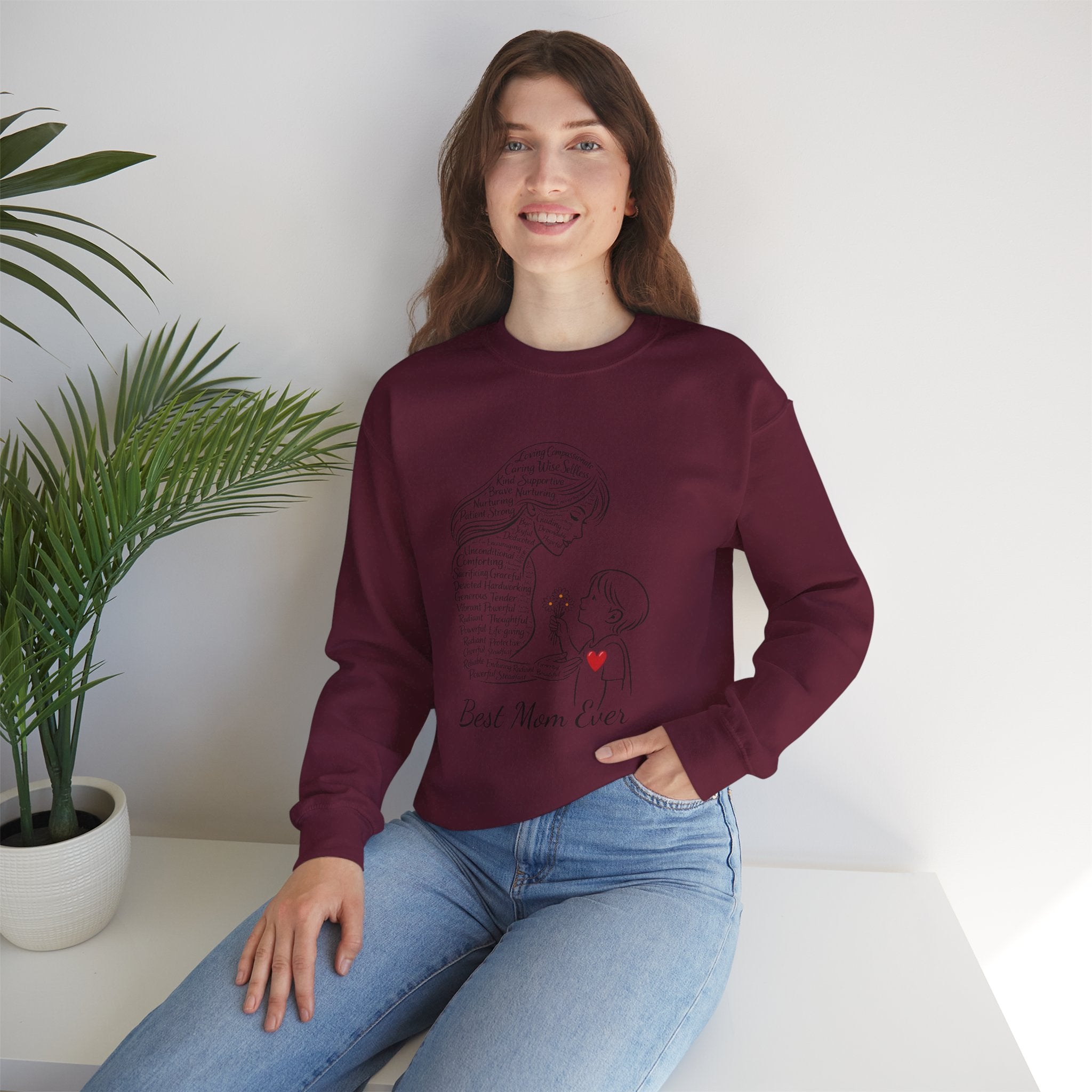 Best Mom Ever Crewneck Sweatshirt — Mother's Day Mom & Child Heart Design