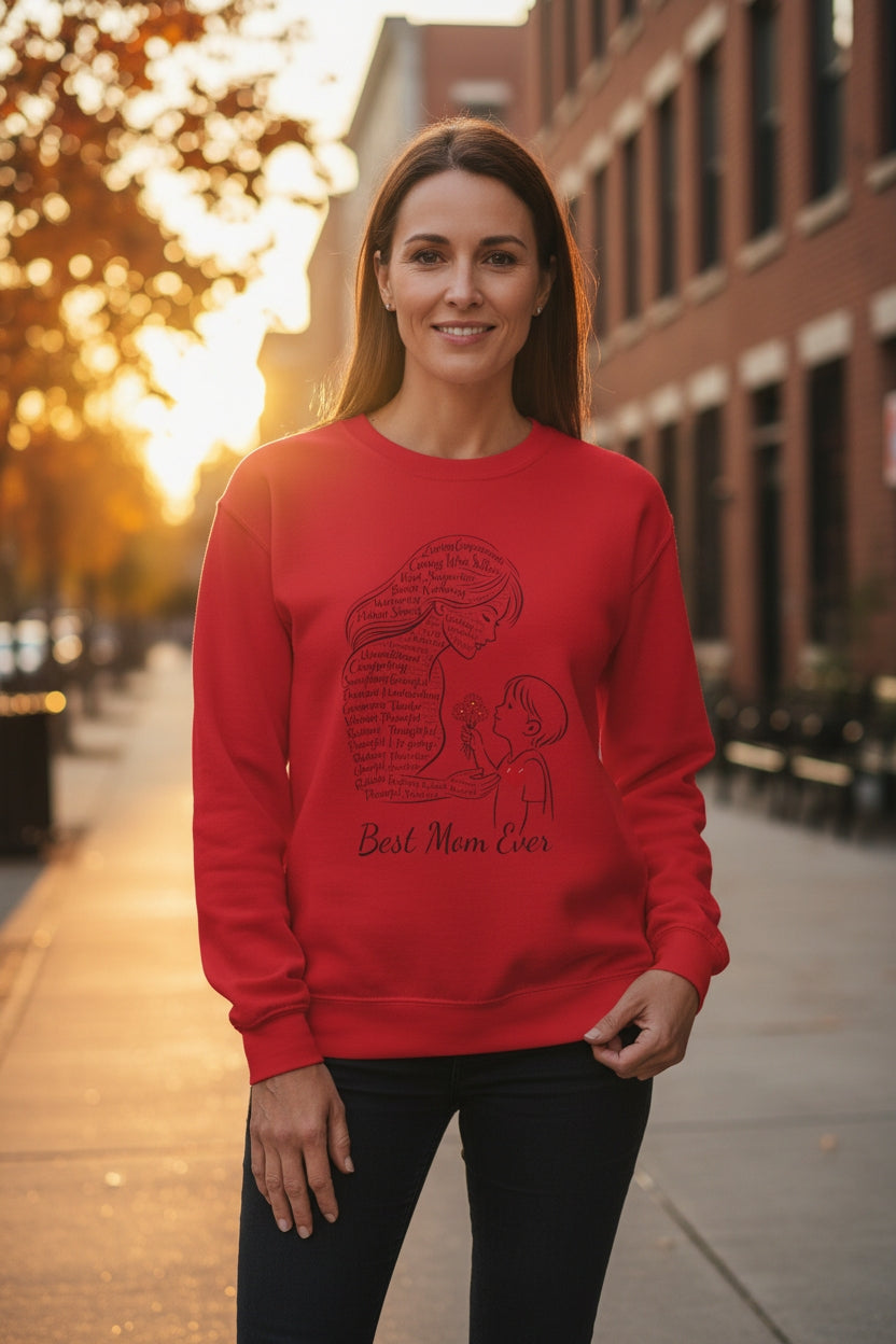 Best Mom Ever Crewneck Sweatshirt — Mother's Day Mom & Child Heart Design