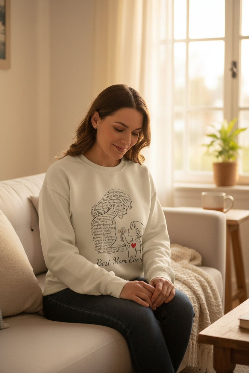 Best Mom Ever Crewneck Sweatshirt — Mother's Day Mom & Child Heart Design